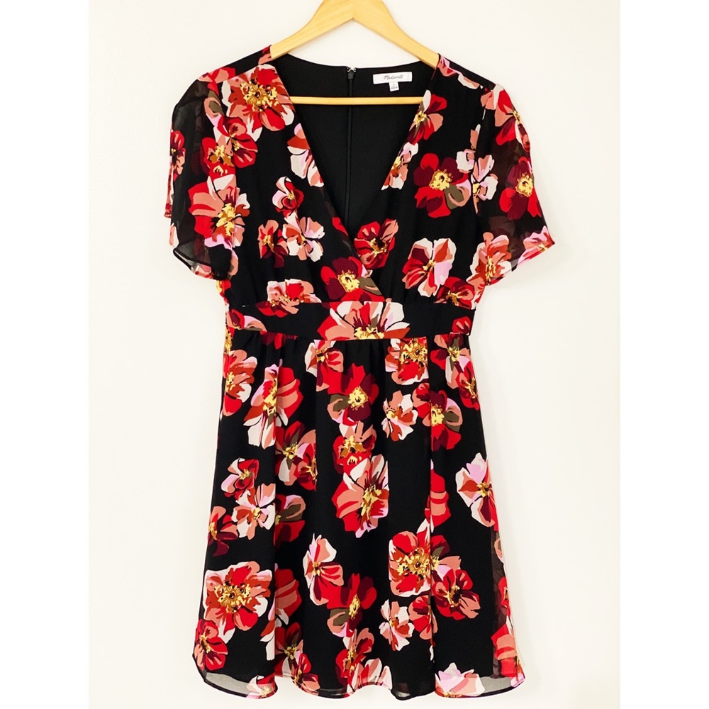 Madewell Mini Tulip Dress Black floral size 4/6